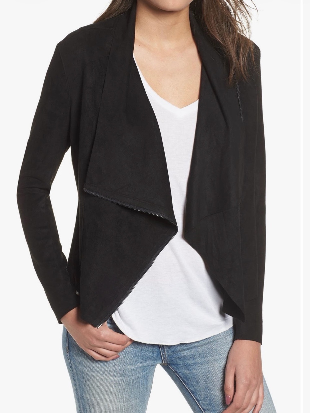 Blank NYC Drape Front Faux Suede Jacket Black